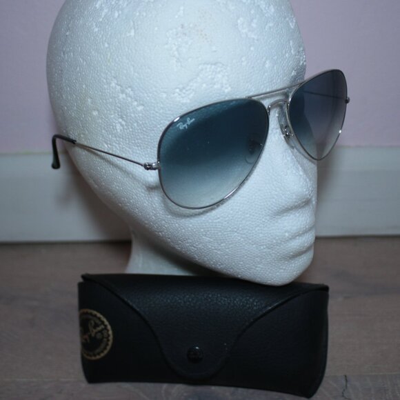Ray-Ban EXC Blue Lens Tint Silver Metal Aviator Sunglasses
